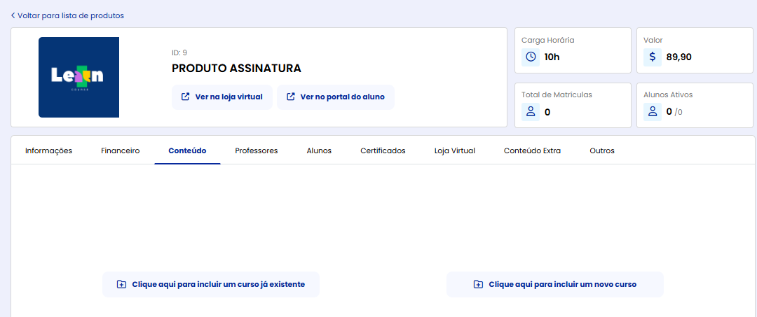 Conteúdo do Produto Assinatura